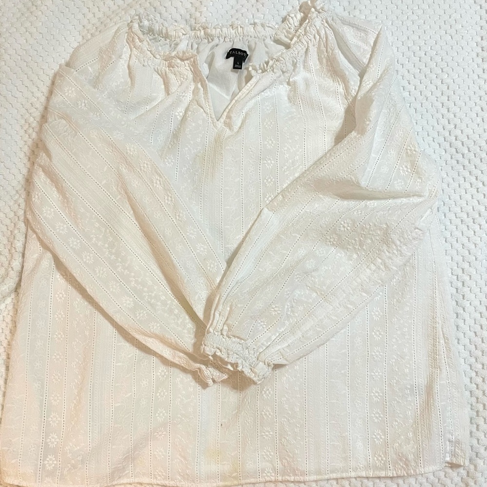 White eyelet peasant blouse